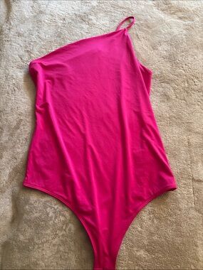 Express One-Shoulder Hot Pink Bodysuit